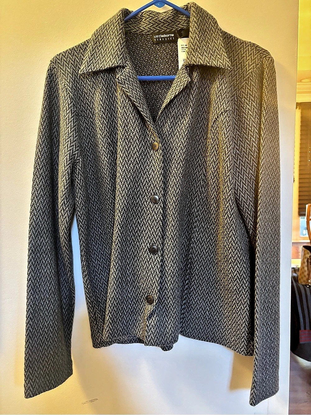 Liz Claiborne Classics Houndstooth Jacket in Gray & Black Size Large50